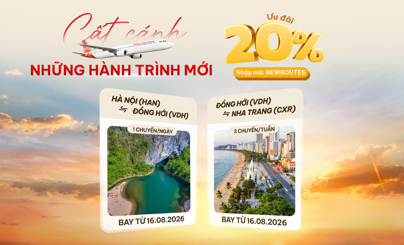 Khai trương đường bay Hà Nội - Đồng Hới và Đồng Hới - Cam Ranh: Ưu đãi 20% giá vé cơ bản