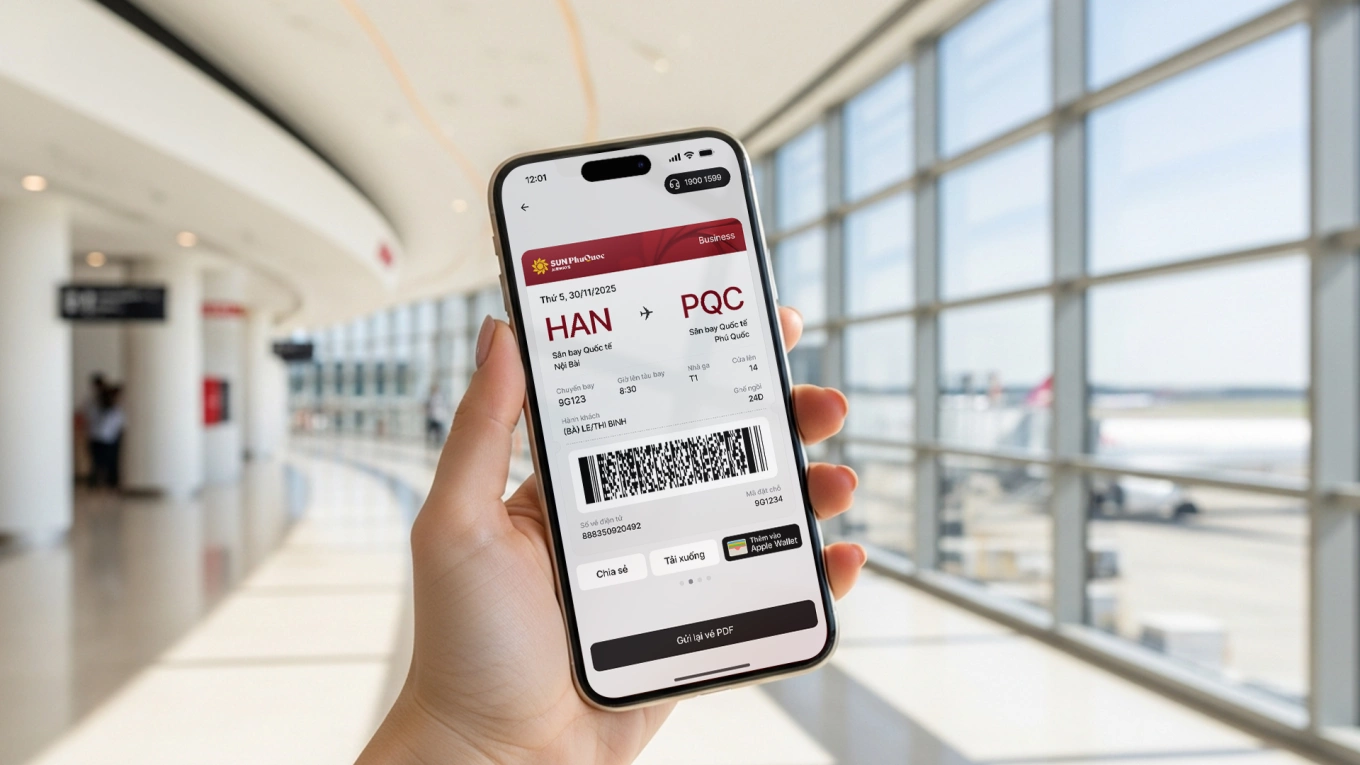 Bạn có thể đặt vé máy bay Phú Quốc Hà Nội trên app của SPA