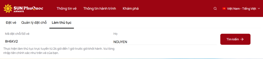 Thực hiện cách check-in vé máy bay online trên website