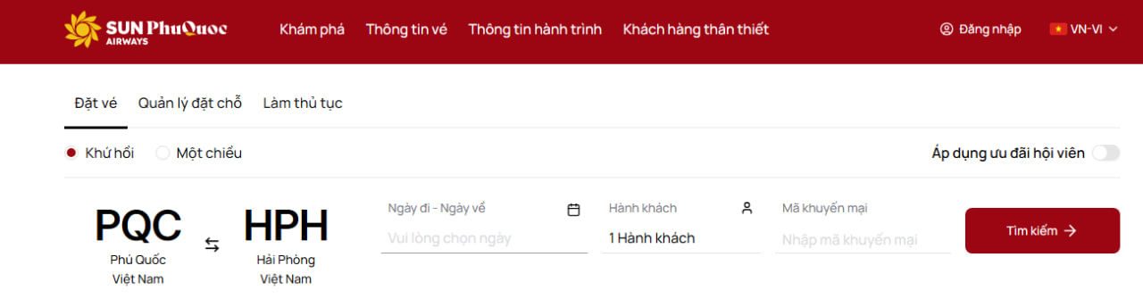 Đặt vé máy bay Phú Quốc Hải Phòng qua website SPA